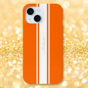 Coque Case-Mate iPhone Orange White Racing Stripes Gold Monogrammed Cool