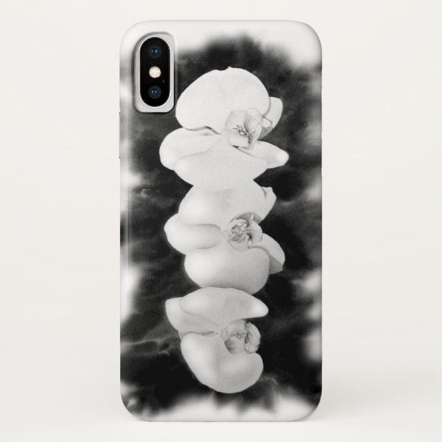 Coques Case-Mate iPhone Orchidée blanche noire peinture à fleurs tropicale (Dos)