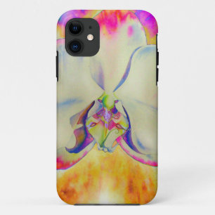Coque iPhone 11 Orchidée de feu rose, fleurs d'aquarelle surréalis