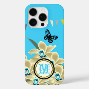 Coques iPhone 16 Pro Orchidée Vintage Monogram Aqua Jellow Grey