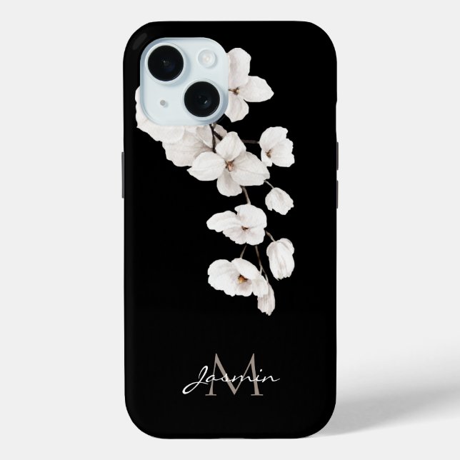 Coques Case-Mate iPhone Orchidées noires et blanches modernes Monogramme f (Verso)