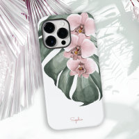 Orchidées roses sur Monstera Flore tropicale avec