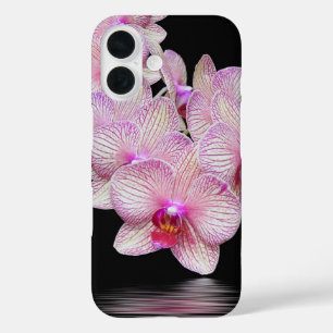 Coque Pour iPhone 16 Orchidées Roses Sur Noir