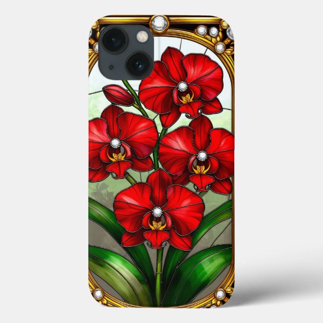 Coques Case-Mate iPhone Orchidées rouges vibrantes dans un cadre ornementa (Verso)