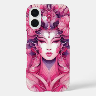 Coque Pour iPhone 16 Oriental abstrait symétrique Geisha fleurs roses