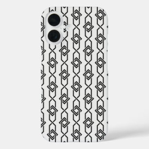 Coque Pour iPhone 16 Oriental Gris Blanc Japon Yukata Motif géométrique