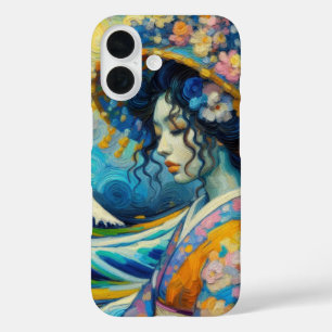 Coque Pour iPhone 16 Oriental Maiko Geisha Kanagawa vagues Van Gogh mix