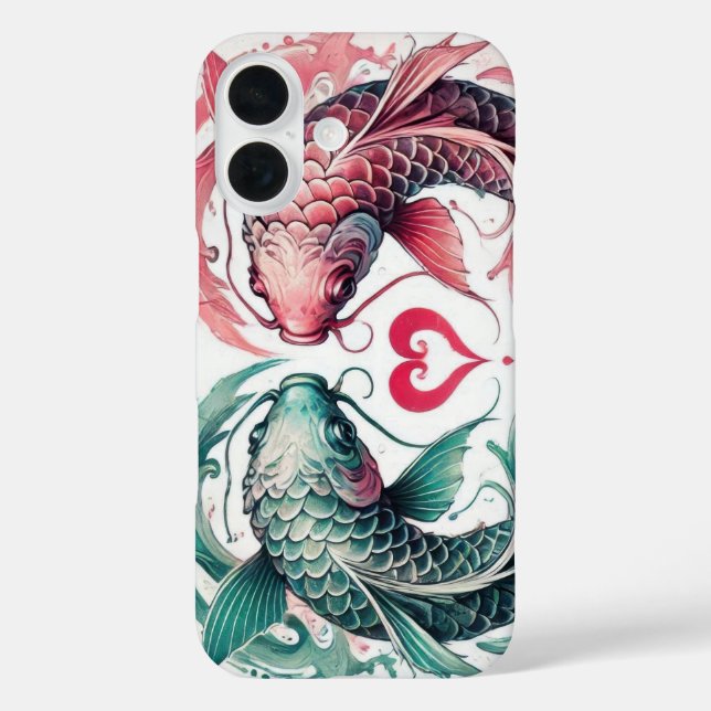 Coques Case-Mate iPhone Oriental rose et turquoise coeur d'amour koi tatou (Verso)