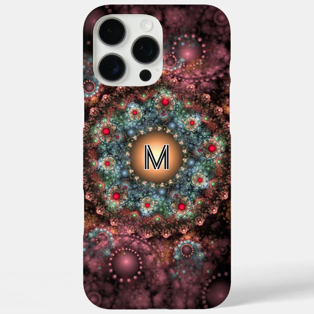 Coques Case-Mate iPhone Ornate Broch Fractal Art Abstrait avec Monogramme (Verso)