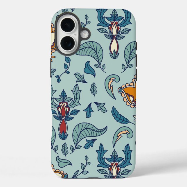 Coques Case-Mate iPhone Ornate floral pattern on a pale blue background (Verso)