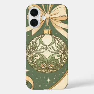 Coque Pour iPhone 16 Ornement de Noël bleu et beige Art nouveau