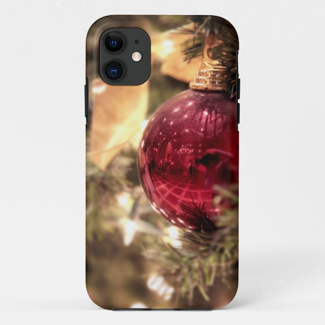 Coques Case-Mate iPhone ornement de sapin de Noël rouge festif (Dos)