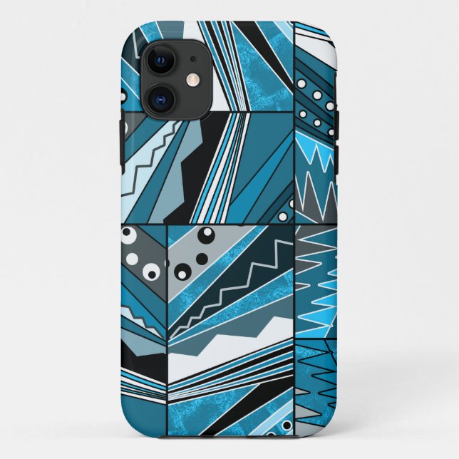 Coques Case-Mate iPhone Ornement ethnique bleu monochrome. (Dos)