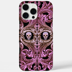 Coque iPhone 16 Pro Max Ornement rose Goth avec crâne