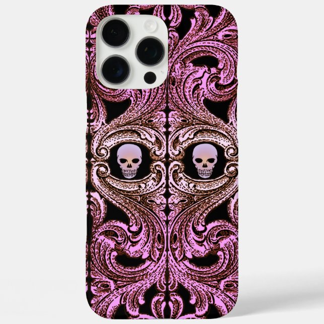 Coques Case-Mate iPhone Ornement rose Goth avec crâne (Verso)
