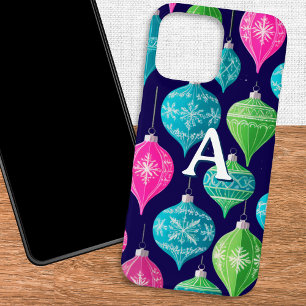 Coque iPhone 16 Pro Max Ornements de Noël Colorés avec Monogramme