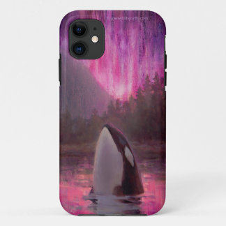 Coques Pour iPhone Orque d'épaulard et lumières du nord roses/magenta