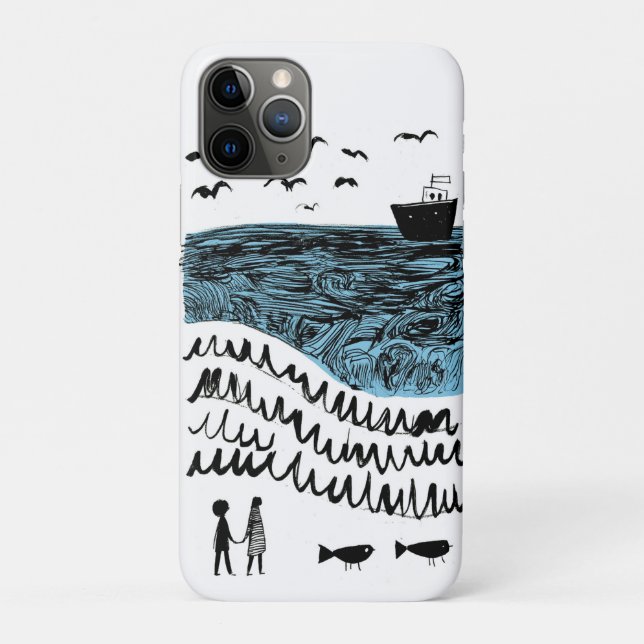 Coques Case-Mate iPhone Où commence la mer | Océan dessiné à la main (Dos)