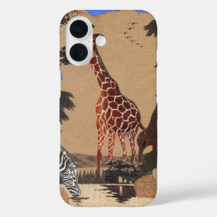 Coque Pour iPhone 16 Ouganda - Carte de la faune - Imprimer