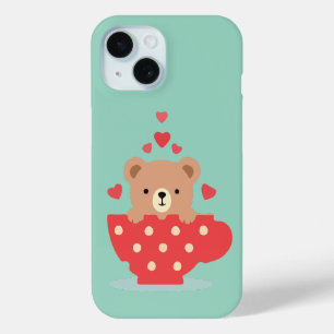Coque Case-Mate iPhone Ours adorable dans une tasse à thé avec des cœurs