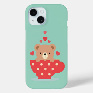 Coque Case-Mate iPhone Ours adorable dans une tasse à thé avec des cœurs