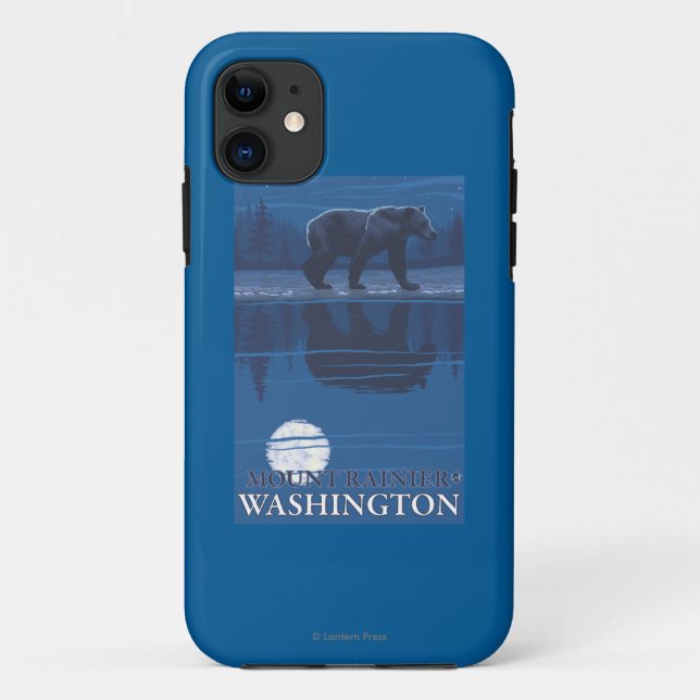 Coques Case-Mate iPhone Ours dans le clair de lune - le mont Rainier, (Dos)
