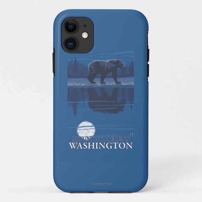 Coques Case-Mate iPhone Ours dans le clair de lune - le Mont Saint Helens, (Dos)