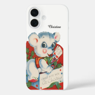 Coque Pour iPhone 16 Ours de Noël vintage festif ajouter un nom