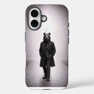 Coque Pour iPhone 16 Ours élégant en portrait de costume sombre classiq
