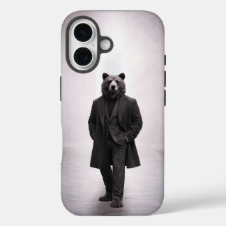 Coque Pour iPhone 16 Ours élégant en portrait de costume sombre classiq