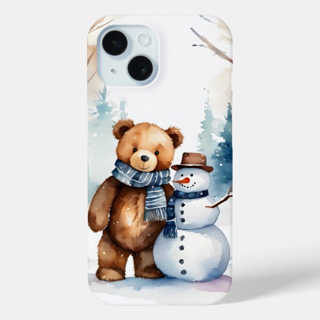 Coques Case-Mate iPhone Ours En Conduite D'Hiver Et Snowman (Verso)
