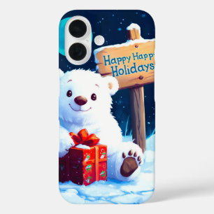 Coque Pour iPhone 16 Ours neige Noël Joie Aquarelle