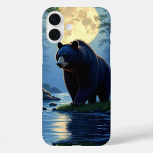 Coque Pour iPhone 16 Plus Ours noir dans les bois au bord de l'eau
