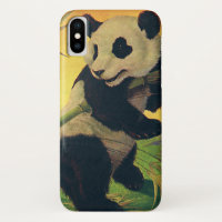 Ours Panda Mignon Vintage Mangeant du Bambou, Anim