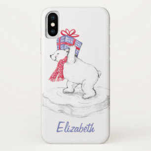 Coque iPhone X Ours polaire de dessin animé mignon avec cadeaux d