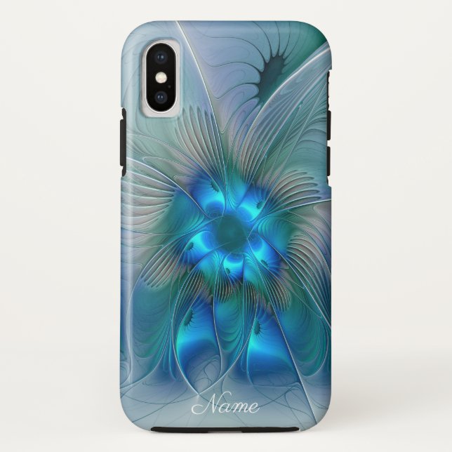 Coques Case-Mate iPhone Ovation debout, nom de l'art fractal bleu abstrait (Dos)