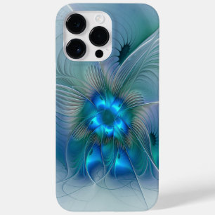 Coque Case-Mate iPhone Ovations debout, fractale abstraite bleu turquoise