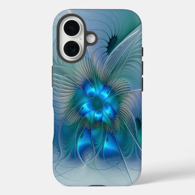 Coques Case-Mate iPhone Ovations debout, fractale abstraite bleu turquoise (Verso)