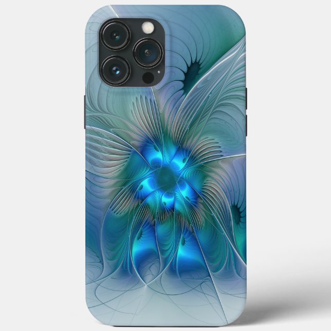 Coques Case-Mate iPhone Ovations debout, Fractale abstraite bleu turquoise (Verso)
