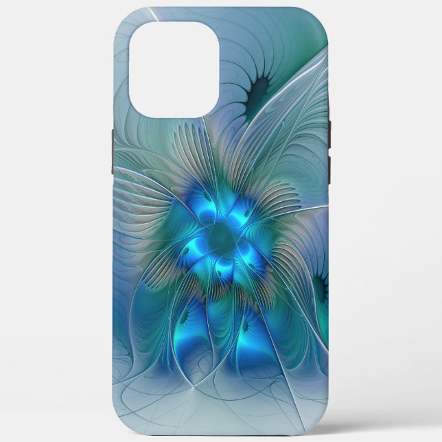 Coques Case-Mate iPhone Ovations debout, fractale bleue turquoise abstrait (Verso)