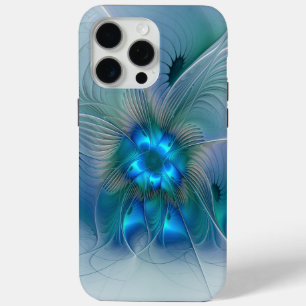Coque Case-Mate iPhone Ovations debout, fractale bleue turquoise abstrait