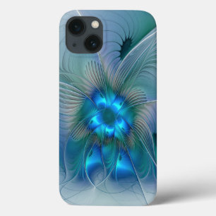 Coque Case-Mate iPhone Ovations debout, fractale de turquoise bleu abstra