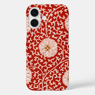 Coque Pour iPhone 16 Owen Jones Ornement Chinois Fleurs Rouges et Blanc