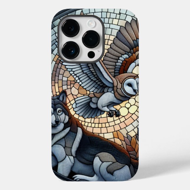 Coques Case-Mate iPhone Owl and Wolf Mosaic Ai Art  (Verso)