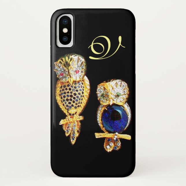 Coques Case-Mate iPhone OWLS DE JEWEL, Or, Saphir Bleu, Noir (Dos)