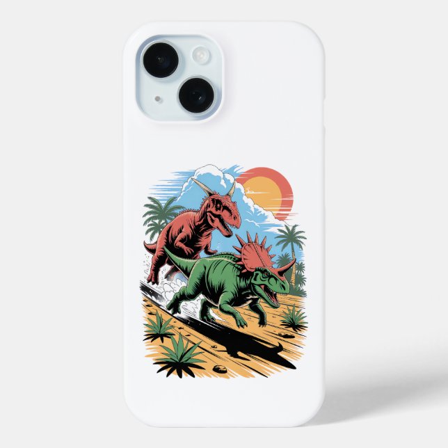 Coques Case-Mate iPhone Pachyrhinosaurus courant devant un Carnotaurus (Verso)