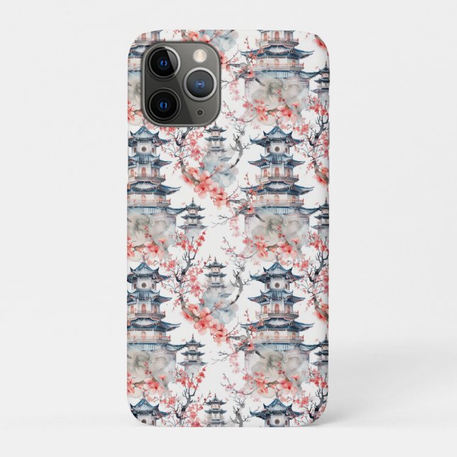 Coques Case-Mate iPhone Pagode chinoise aquarelle aux fleurs de cerisiers  (Dos)