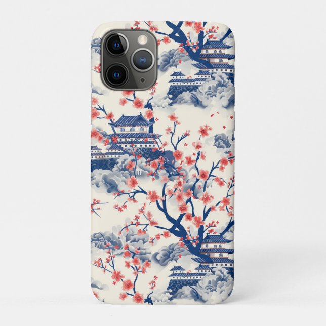 Coques Case-Mate iPhone Pagode Japonaise Fleur de Cerisier Crème Bleue (Dos)