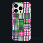 Coque iPhone 16 Pro Paie été rose Madras Patchwork<br><div class="desc">Summer Navy,  Lime Green,  Pink Madras Plaid Patchwork étagères de téléphone préppie</div>