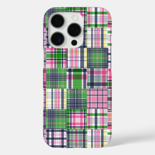 Coque iPhone 16 Pro Paie été rose Madras Patchwork